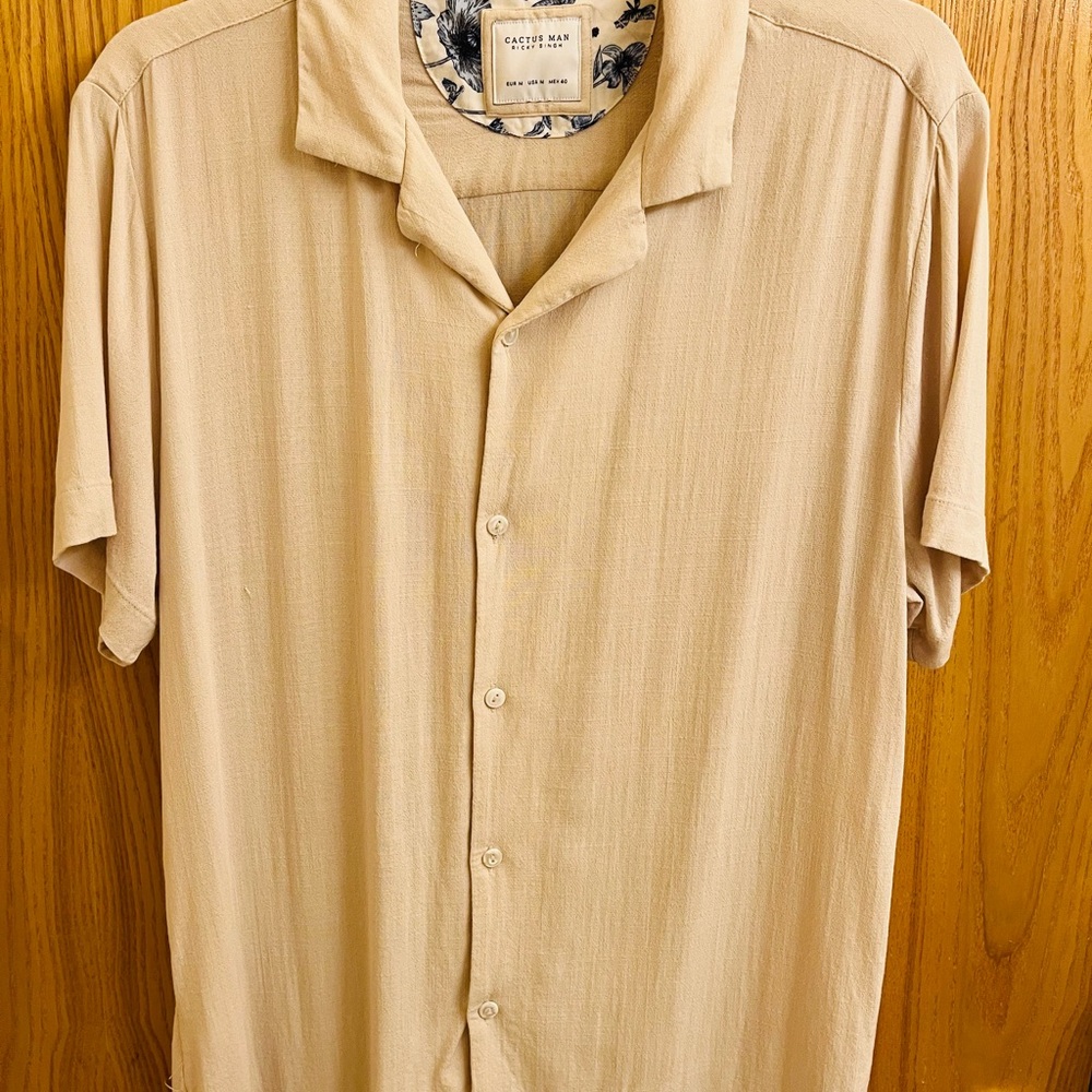 Cactus Man Beige Casual Button Down Shirt
